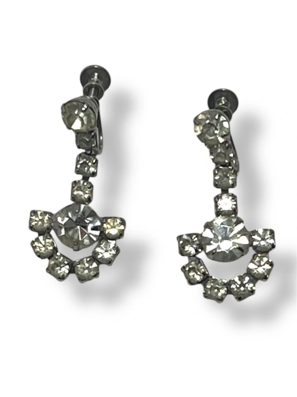 Vintage • Rhinestone Crystal Drop Earrings • Silver Tone • Screw-back